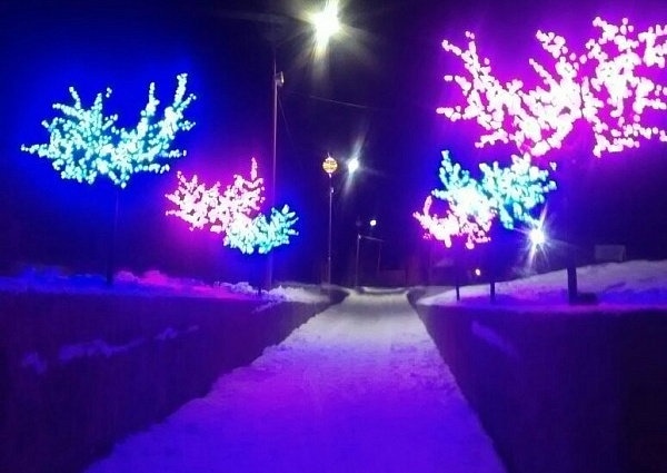 Изготовление и монтаж световых деревьев в парке города Волчанск